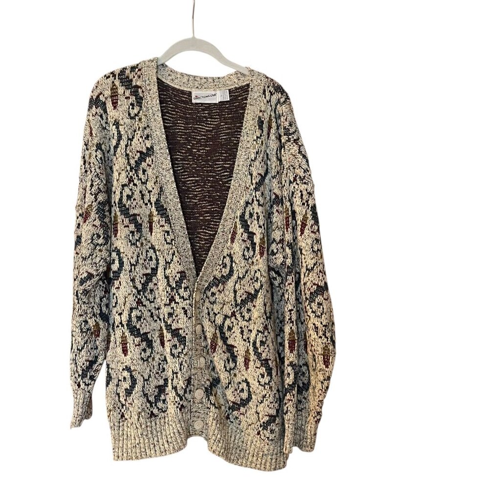 Directions USA 100% Cotton Grandpa 80's Sweater Cardigan Vintage Sz XL